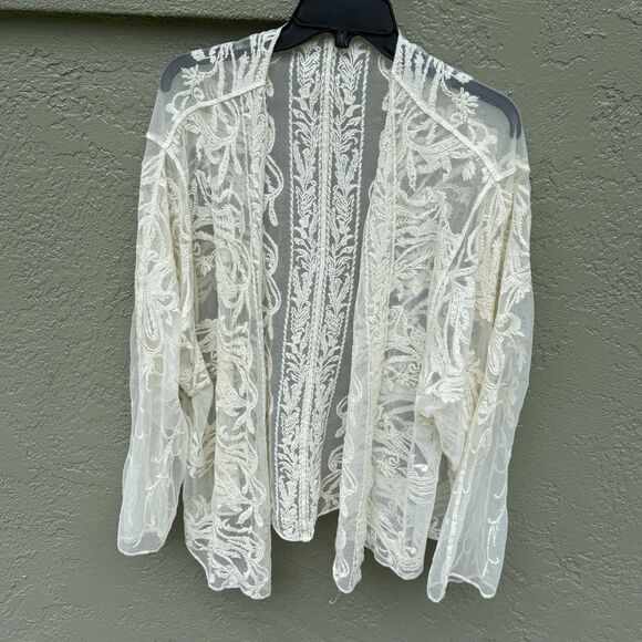 Sundance Tops - Sundance Cardigan Jacket Size L Large Sheer Lace Embroidered Floral 100% Nylon